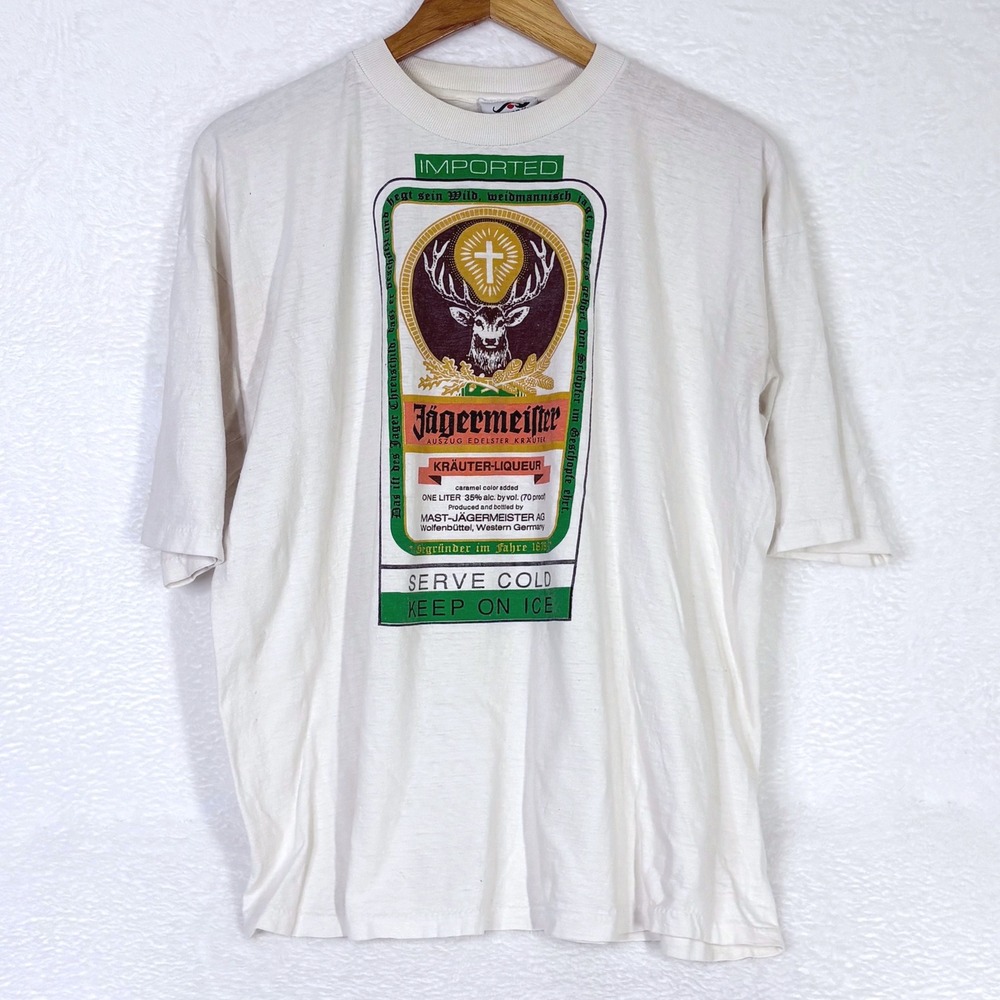 Vintage 80s Jägermeister T Shirt‎ Adult White Anaconda Sports Sz XL